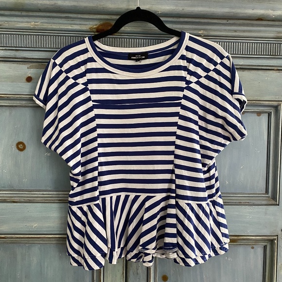 Tricot Comme Des Garçons Tricot white/blue striped top size S - Picture 1 of 6
